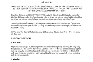 Kế hoạch 03/KH-SVHTTDL tổng thể việc kiểm kê lập hồ sơ khoa học di sản văn hóa