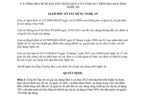 Quyết định 45/QĐ-SXD.BSTCSG 2013 Chỉ số giá xây dựng Quý 4 năm 2012  Nghệ An