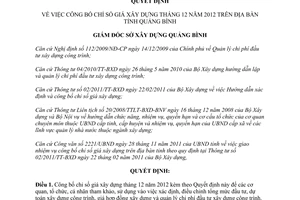 Quyết định 40/QĐ-SXD 2013 chỉ số giá xây dựng tháng 12 năm 2012 Quảng Bình