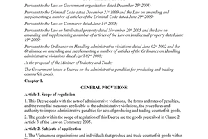 Decree No. 08/2013/ND-CP on the administrative penalties for producing and tradi