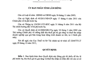 Quyết định 02/2013/QĐ-UBND Bảng giá tối thiểu làm cơ sở tính lệ phí trước bạ