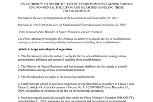 Decision No. 04/2013/QD-TTg on authority to decide the list of establishments