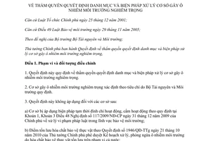 Quyết định 04/2013/QĐ-TTg thẩm quyền quyết định danh mục biện pháp xử lý cơ sở