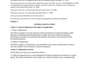 Decree No. 11/2013/ND-CP of January 14, 2013, on investment management of urban development