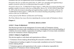 Decision No. 05/2013/QD-TTg regulation on overseas study of Vietnamese citizens