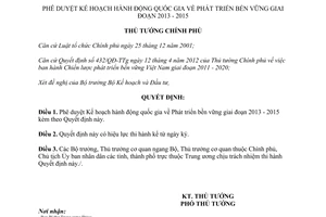 Quyết định 160/QĐ-TTg năm 2013 phê duyệt Kế hoạch hành động quốc gia