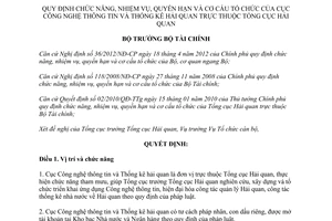 Quyết định 117/QĐ-BTC 2013 chức năng nhiệm vụ Cục Công nghệ thông tin Thống kê hải quan