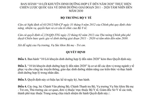 Quyết định 189/QĐ-BYT năm 2013 10 lời khuyên dinh dưỡng hợp lý đến năm 2020