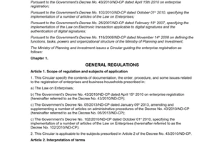 Circular No. 01/2013/TT-BKHDT guidance on enterprise registration