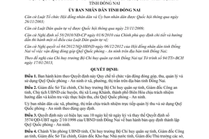 Quyết định số 06/2013/QĐ-UBND thu sử dụng Quỹ Quốc phòng An ninh Đồng Nai