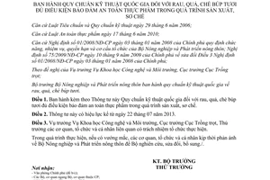 Thông tư 07/2013/TT-BNNPTNT Quy chuẩn kỹ thuật quốc gia rau quả chè búp tươi