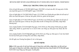 Quyết định 194/QĐ-TCHQ năm 2013 bổ sung mã loại hình quản lý hàng hóa xuất