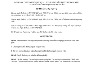 Quyết định 51/QĐ-BNV 2013 Tài liệu hướng dẫn chương trình bồi dưỡng ngạch chuyên viên