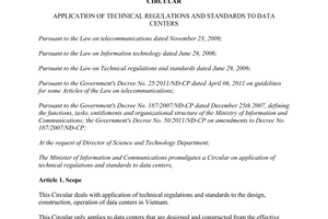Circular No. 03/2013/TT-BTTTT application of technical regulations and standards to data centers