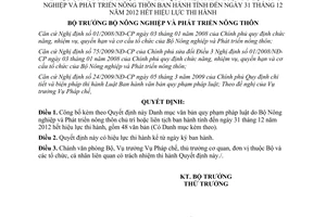 Quyết định 154/QĐ-BNN-PC năm 2013 công bố Danh mục văn bản quy phạm pháp luật