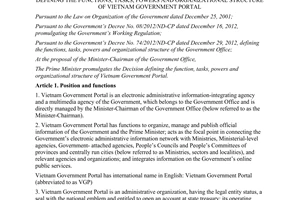 Decision No. 06/2013/QD-TTg defining the functions tasks, powers and organizati