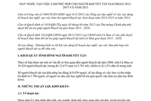 Kế hoạch 02/KH-LĐTBXH dạy nghề tạo việc làm cho người khuyết tật Cà Mau