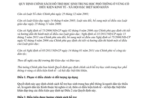 Quyết định 12/2013/QĐ-TTg quy định chính sách hỗ trợ học sinh THPT vùng khó khăn