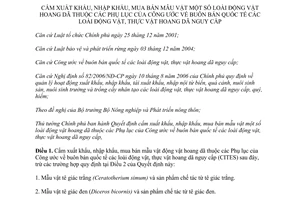 Quyết định 11/2013/QĐ-TTg cấm xuất nhập khẩu mua bán mẫu vật loài động vật