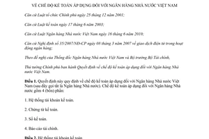 Quyết định 08/2013/QĐ-TTg chế độ kế toán áp dụng đối với Ngân hàng Nhà nước
