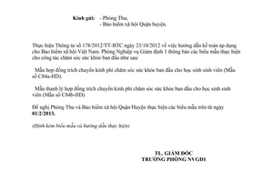 Thông báo 01/TB-NVGĐ1 thực hiện biểu mẫu chăm sóc sức khỏe ban đầu cho học sinh