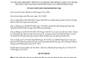 Quyết định 621/QĐ-UBND năm 2013 mức trích từ  khoản thu hồi qua thanh tra