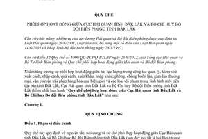 Quy chế 74/QC-HQĐL-BĐBPĐL phối hợp hoạt động giữa Cục Hải quan tỉnh Đắk Lắk