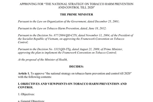 Decision No. 229/QD-TTg approving for the national strategy on tobacco harm pre
