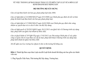 Quyết định 122/QĐ-BXD năm 2013 thành lập Ban soạn thảo Tổ biên tập Luật KDBĐS