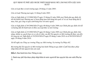 Thông tư 01/2013/TT-BTNMT phế liệu được phép nhập khẩu làm nguyên liệu sản xuất