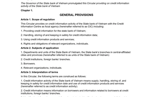 Circular No. 03/2013/TT-NHNN providing on credit information activity