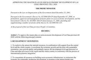 Decision No. 240/QD-TTg plan on socio-economic development of Lai Chau province