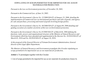 Circular No. 01/2013/TT-BTNMT stipulating on scraps permitted to be imported for