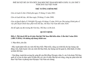Quyết định 236/QĐ-TTg năm 2013 phê duyệt Đề án tổ chức Đại hội Thể thao Bãi biển