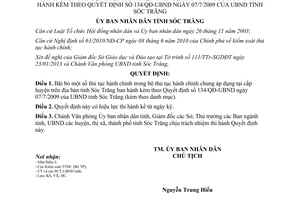 Quyết định 17/QĐ-UBND năm 2013 bãi bỏ thủ tục hành chính trong bộ thủ tục cấp huyện Sóc Trăng