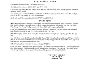 Quyết định số 350/2013/QĐ-UBND chuyển giao việc chứng thực hợp đồng giao dịch quyền sử dụng đất Vĩnh Phúc