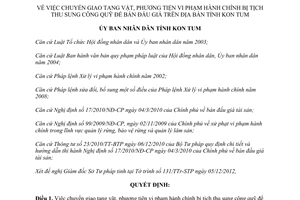 Quyết định 09/2013/QĐ-UBND chuyển giao tang vật phương tiện vi phạm hành chính