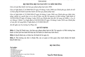 Quyết định 106/QĐ-BTNMT năm 2013 công bố danh mục văn bản quy phạm pháp luật