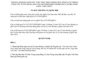 Nghị quyết 564/NQ-UBTVQH13 thành lập Đoàn giám sát tuyển dụng đào tạo cán bộ