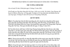 Quyết định 264/QĐ-TTg năm 2013 thí điểm hoạt động kho ngoại quan xăng dầu