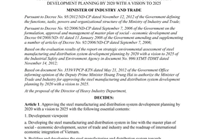 Decision No. 694/QD-BCT approval of steel manufacturing and distribution system