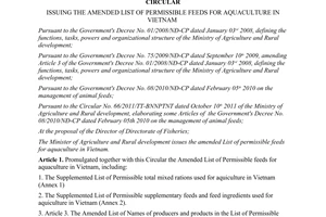 Circular No. 08/2013/TT-BNNPTNT issuing the amended list of permissible feeds