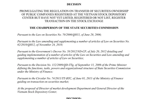 Decision No. 56/QD-UBCK promulgating the regulation on transfer of securities