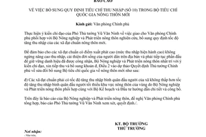 Báo cáo 409/BC-BNN-KTHT bổ sung quy định tiêu chí thu nhập số 10 bộ tiêu chí