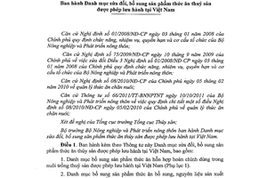 Thông tư 08/2013/TT-BNNPTNT Danh mục sửa đổi sản phẩm thức ăn thủy sản