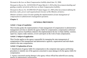 Circular no. 03/2013/TT-BTP guidelines for the state management on compensation