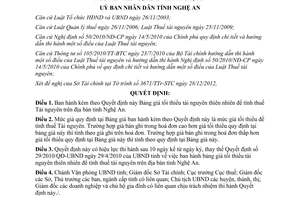 Quyết định 11/2013/QĐ-UBND Bảng giá tối thiểu tài nguyên thiên nhiên tính thuế