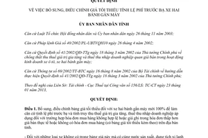 Quyết định 226/QĐ-UBND năm 2013 bổ sung giá tối thiểu tính lệ phí trước bạ xe