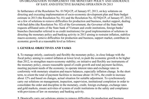 Directive No. 01/CT-NHNN on organization to implement the monetary policy and as