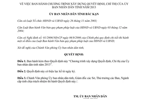 Quyết định 203/QĐ-UBND năm 2013 Chương trình xây dựng quyết định chỉ thị ủy ban Bắc Kạn